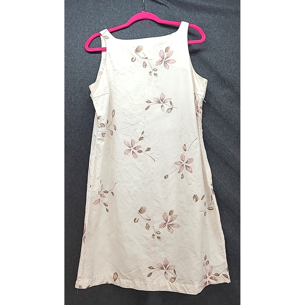 Womans Linen Blend Sleeveless Dress‎ Ivory Floral Coquette Sz Large